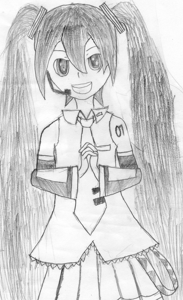 鉛筆画、初音ミク