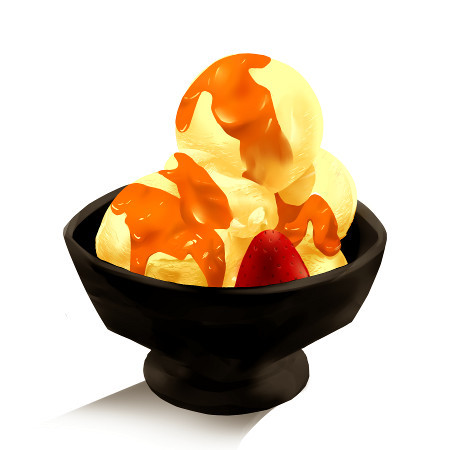 バニラアイスのキャラメルソースがけ