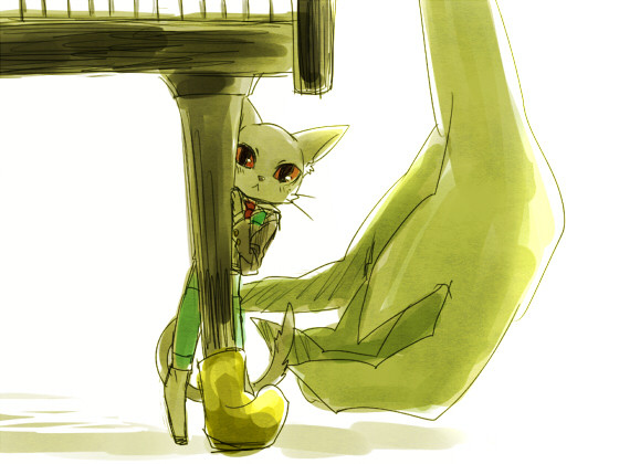 グランドピアノと猫給仕