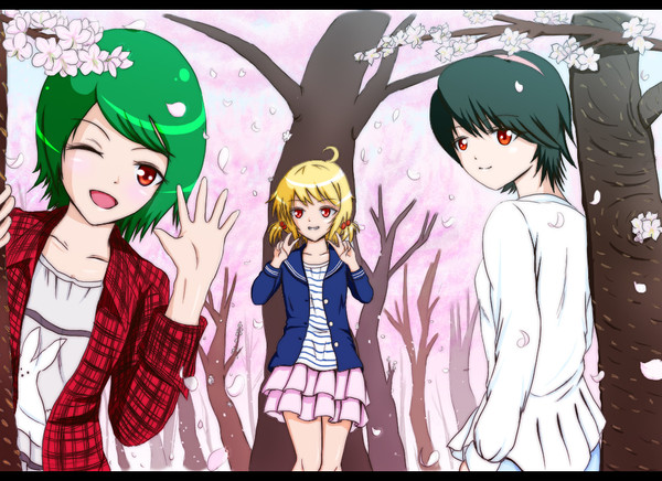 桜三人