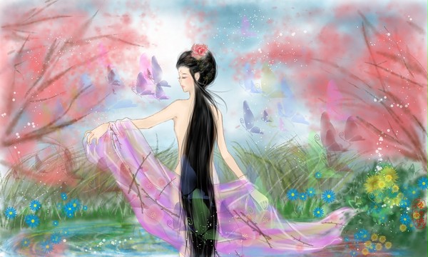 中國仕女圖-美人沐浴圖