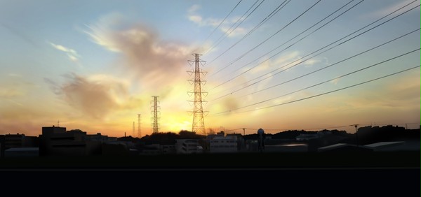 土手からの夕日