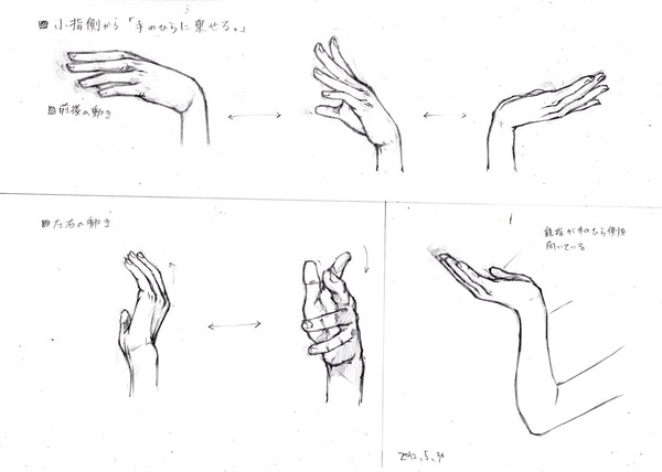 【デッサン習作】_開いた手いろいろ(まとめ2)_
