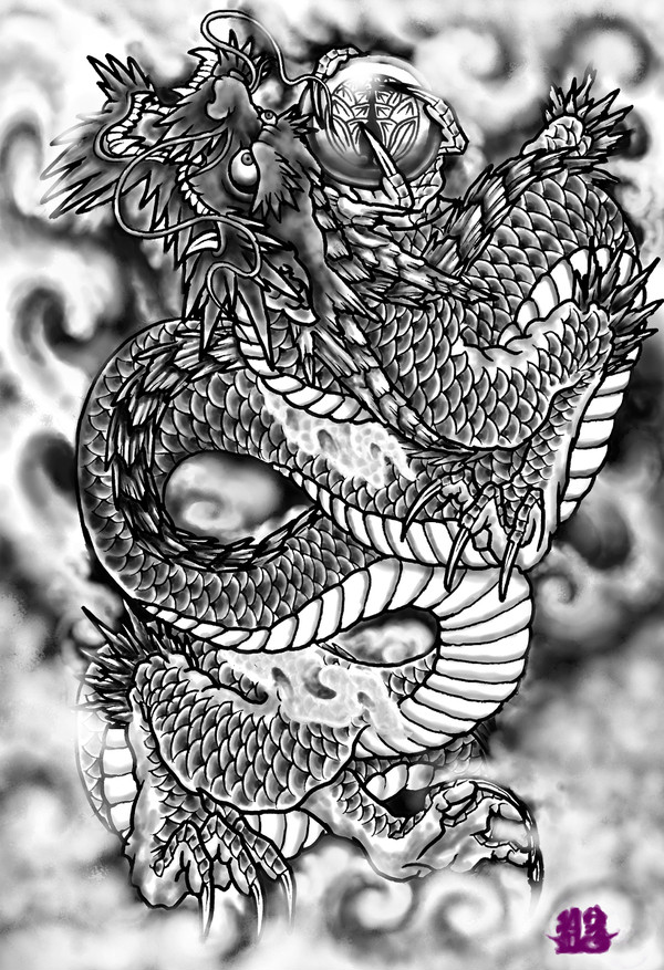 昇り龍に家紋