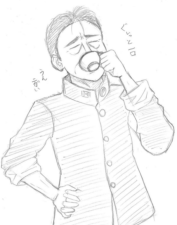 制服でコーヒーを飲むヒラサワを下さい!