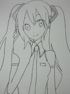ミク描いてみた(線画)