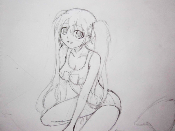 オリジナルキャラ　スク水　モノクロ