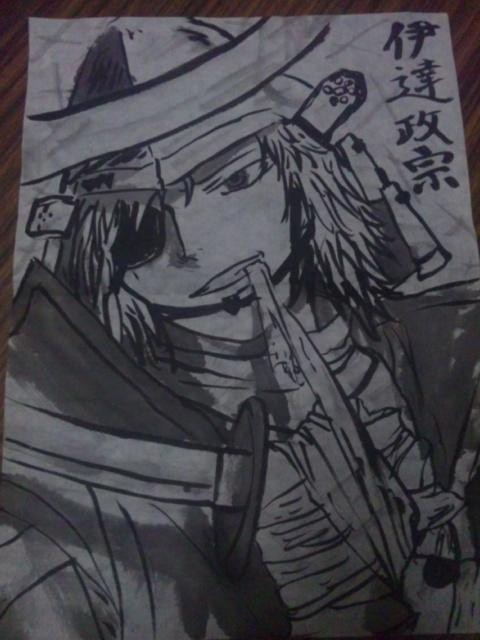 戦国BASARAの伊達政宗を水墨画で描いてみた。