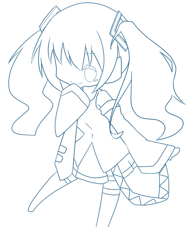 はつねさん、線画
