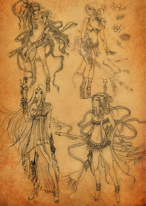 女性の戦士の手描き絵