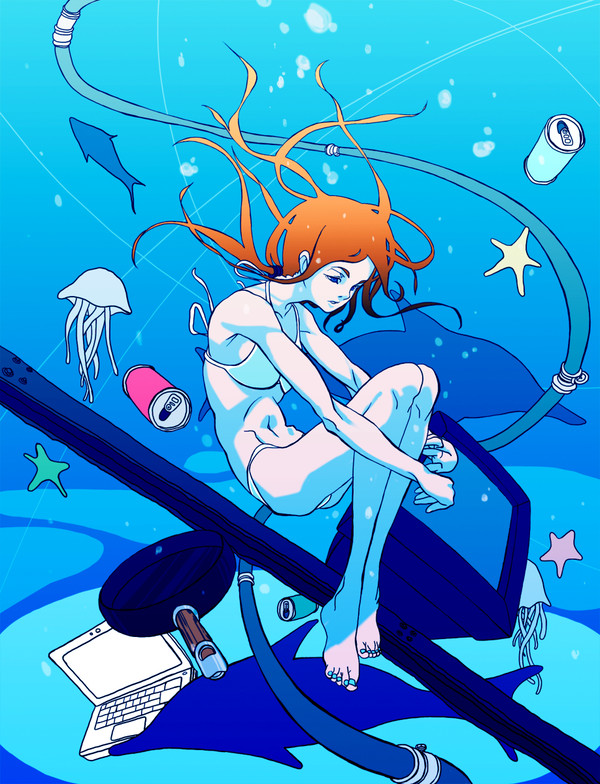 混ざり沈み落ちる海。