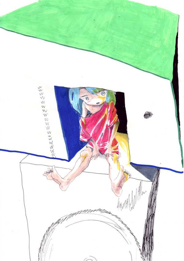座って見ている