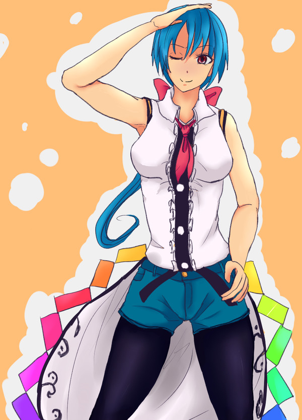 夏服ショートパンツ黒タイツ天子