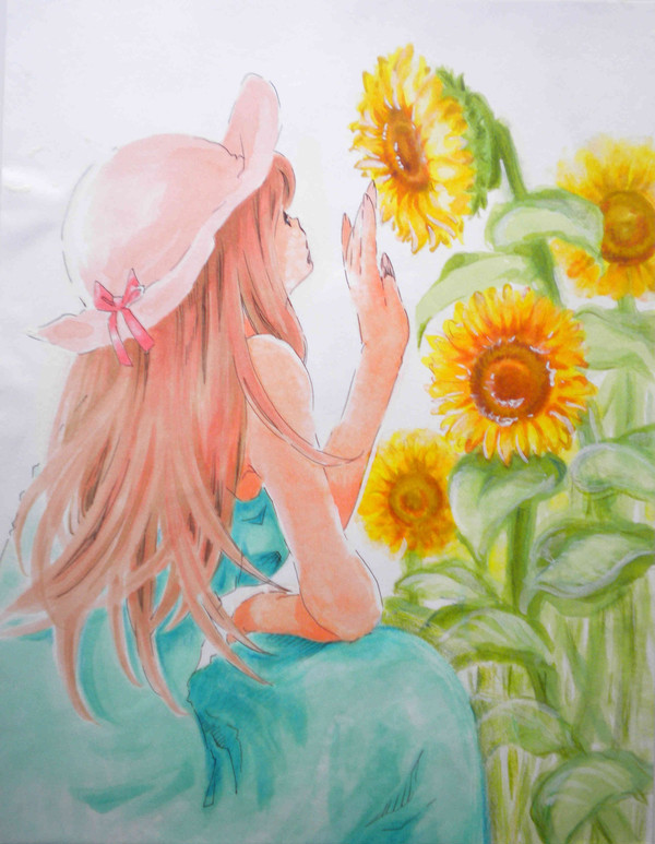 夏、ひまわりと