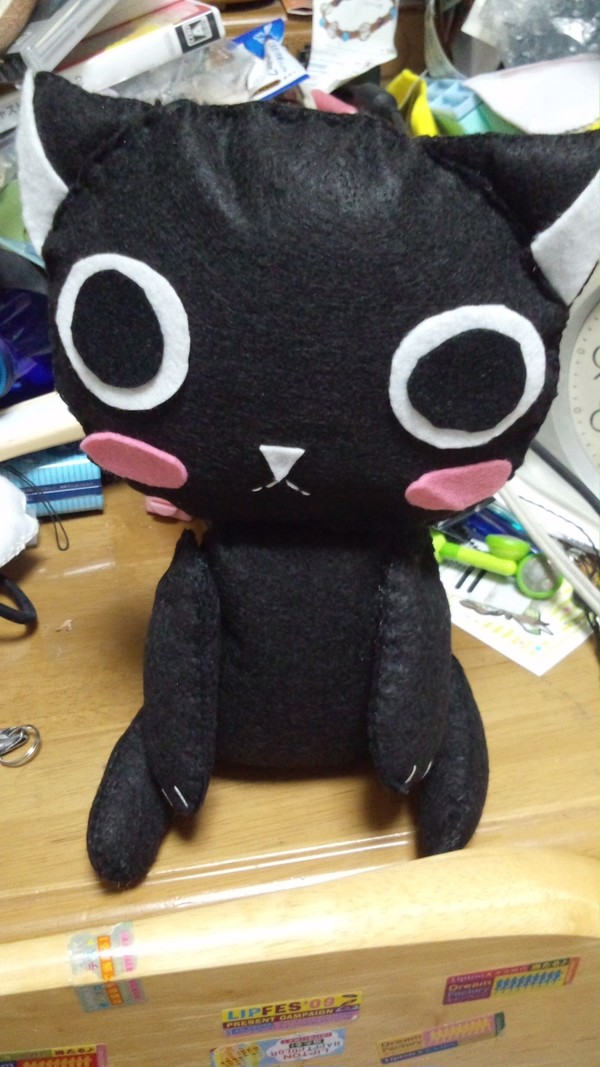 黒猫を作ってみた(麗子ちゃんの黒猫ぬいぐるみ)