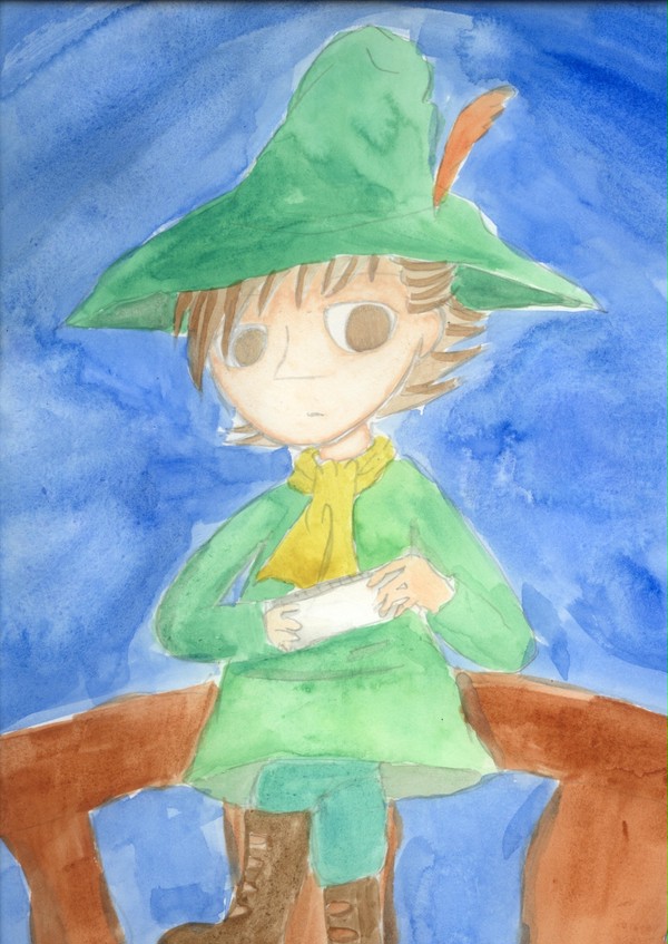 透明水彩絵の具で初描きスナフキン
