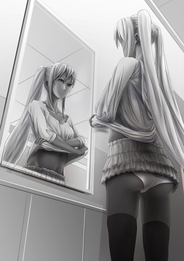 miku镜子 黑白+线稿