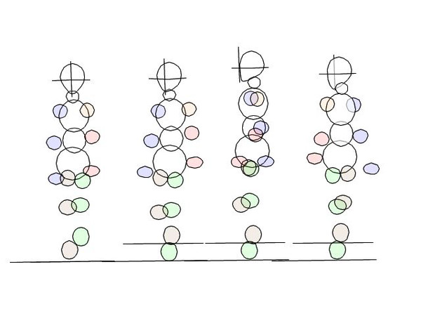 【練習中】丸を並べて歩く動きを作ってみた