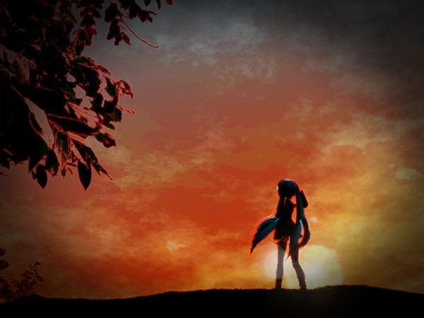 夕日とミク