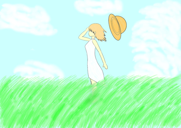 風に吹かれる少女