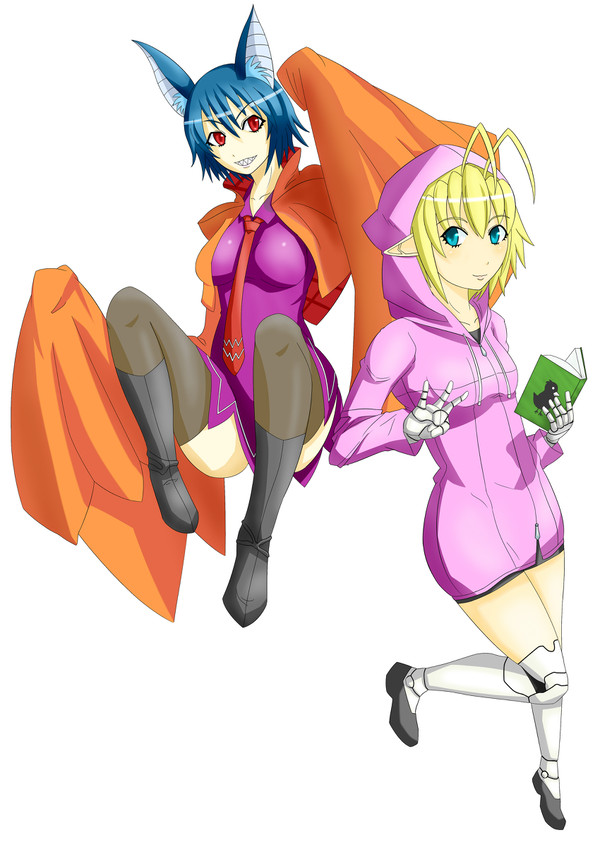 コウモリ娘とエルフ娘