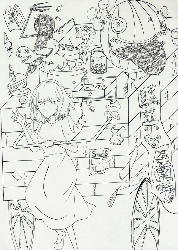 駄菓子屋商売　線画