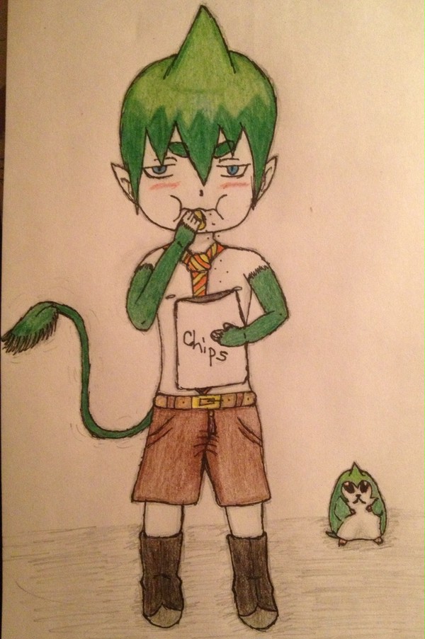 Amaimon eating chips.