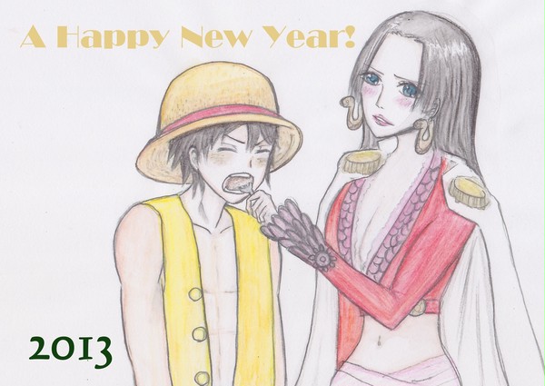 ルフィと蛇姫で年賀状用イラスト