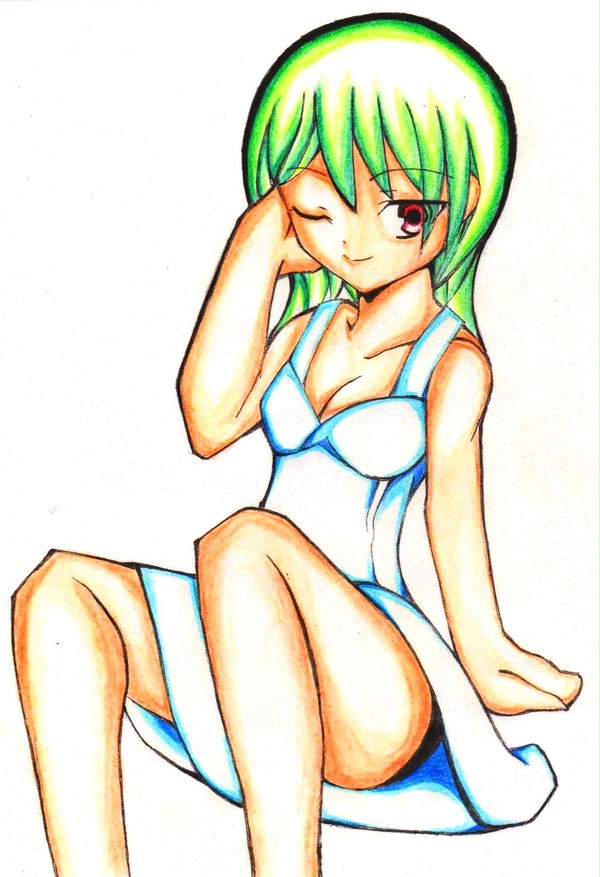 片目で見つめてくる娘が描いてみたくて