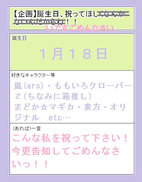 【企画】誕生日祝って下さいっ!!