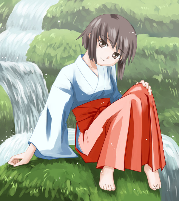 渓流と巫女さん
