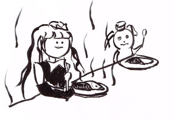 MAYU(VOCALOID)カレー屋にて(筆ペン画)