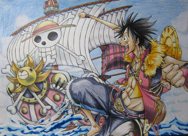 ONE PIECE ルフィーとサウザンド・サニー号を描いてみた!