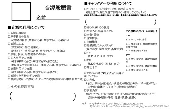 UTAU音源履歴書(規約テンプレート)