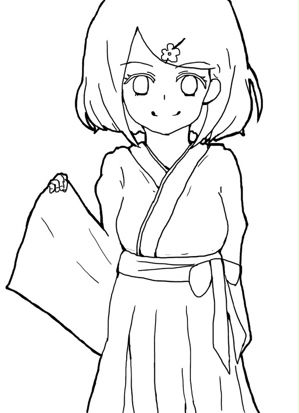 和服女子＠線画