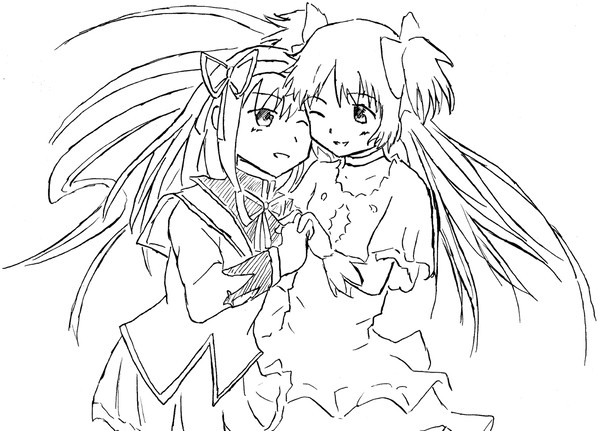 まどかとほむら（塗り絵）