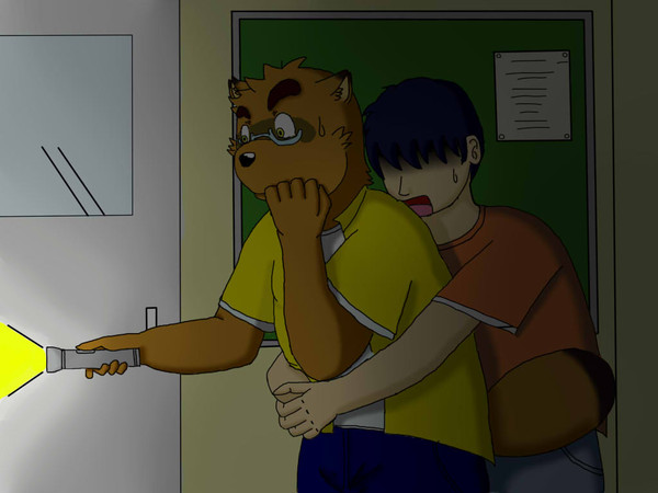 二人で夜の学校
