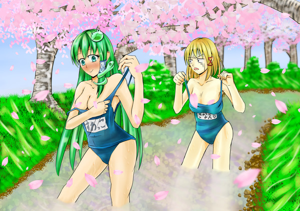 桜散るスク水っ