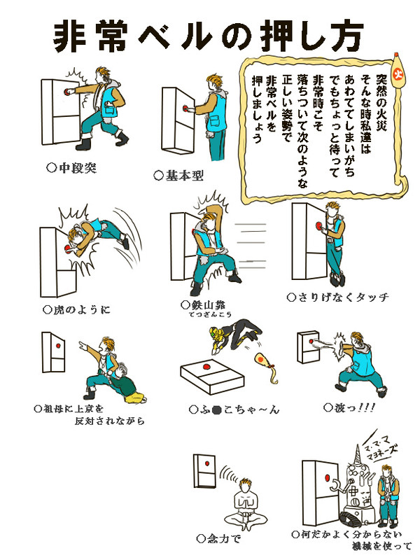 マヨネーズ式・非常ベルの押し方（トレス）