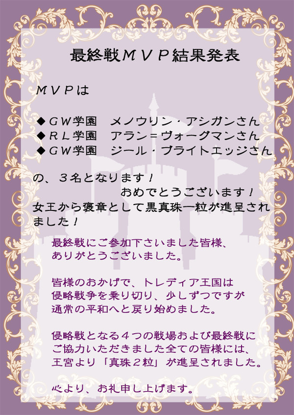 最終戦MVP発表!!
