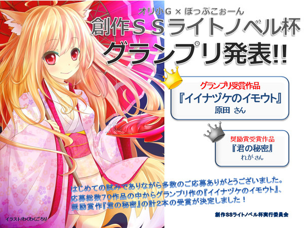 創作ＳＳライトノベル杯 受賞作決定！