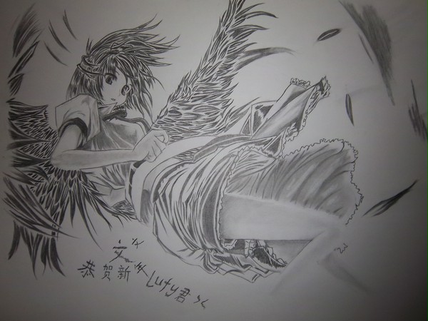 射命丸文、渣 手绘