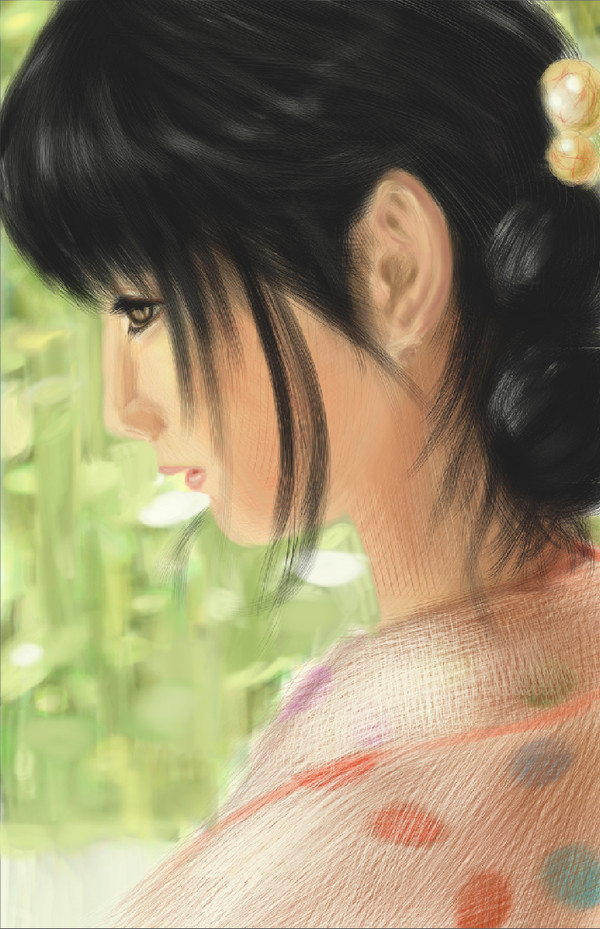 和服と横顔と
