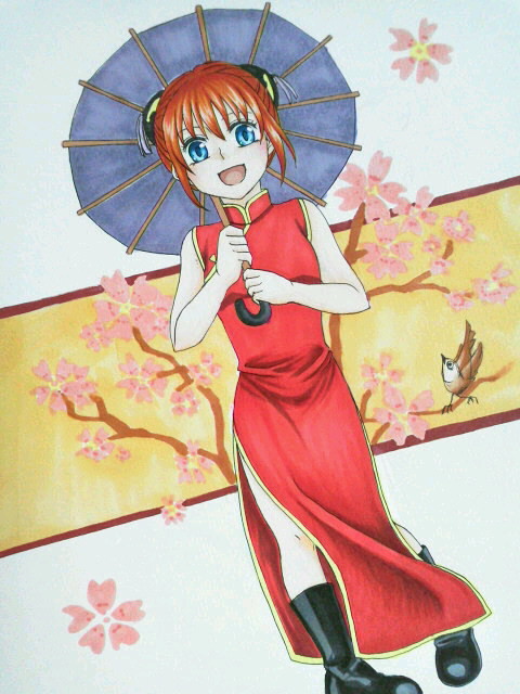 桜とチャイナ娘