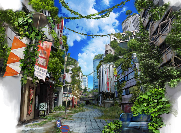 緑に沈む街1