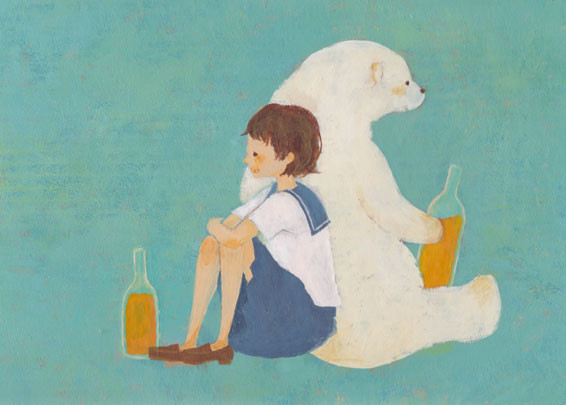 しろくまと女の子とオレンジジュース