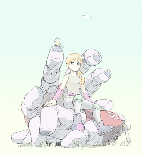 ロボットの手の上の女の子