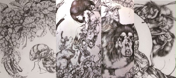 ボールペン画４点ずらり。
