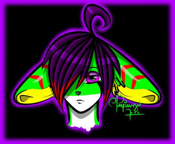 purple hair and fuchsia eyes