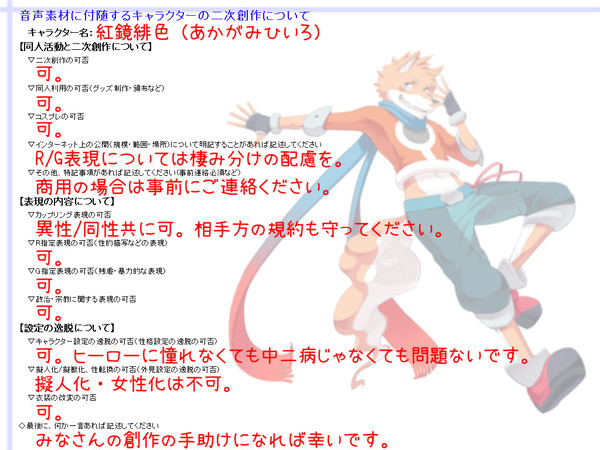 【UTAU】紅鏡緋色の二次創作について
